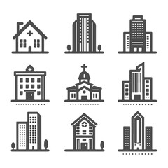 Obraz premium Minimalist line art icon building collection set 