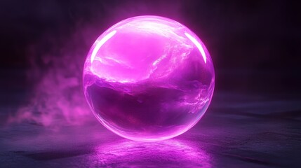 A glowing pink orb emitting soft light reflecting on a surface