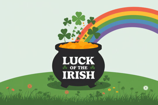 St Patrick's Day Pot of Gold Rainbow Background Copy Space