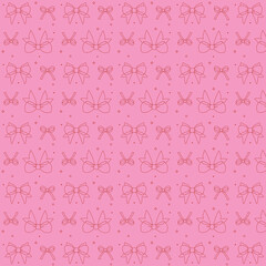 Seamless pink bow pattern with hand-drawn ribbons on a pastel background. Cute and feminine design, perfect for textiles, gift wrapping, wallpaper, and digital projects.