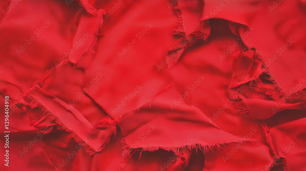 Poster Red torn fabric with frayed edges for textured background design