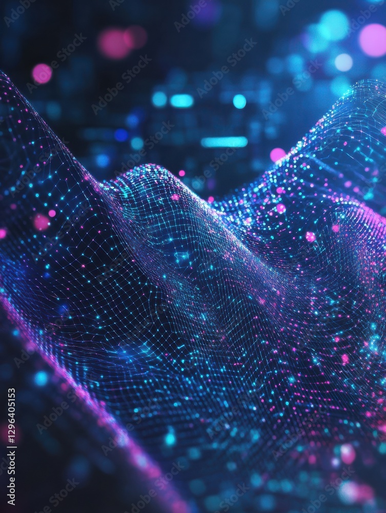 Poster big data network visualization concept. digital music industry, abstract science vector background. 