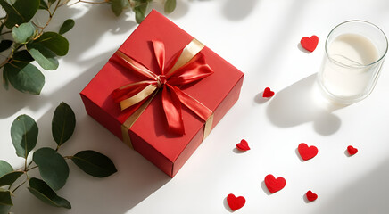 Obraz premium red gift box with ribbon