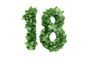 Leaves Create Number Eighteen with Transparent Background