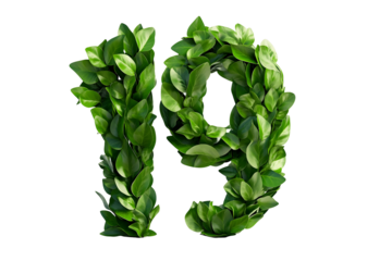 Number Nineteen Formed by Green Leaves, Transparent Background