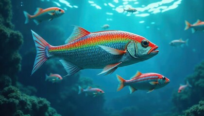 Naklejka premium Vibrant Rainbow Fish Underwater Paradise