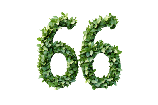 Leaves Create Number Sixty-Six with Transparent Background
