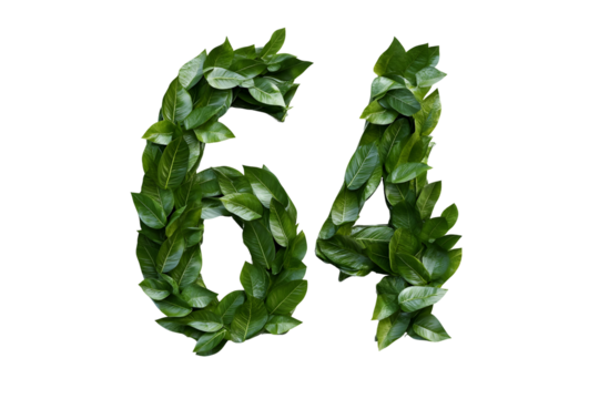 Leaves Create Number 64, Green, Nature Background
