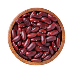 Red kidney beans in wooden bowl, Top view