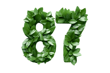 Green Leaves Create Number 87,  Transparent Background Images