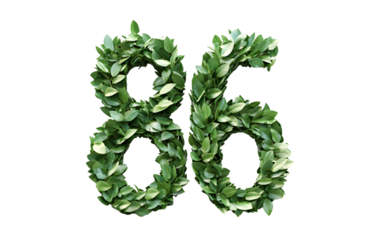 Leafy Number 86: Nature's Design, Green Foliage, Transparent Background