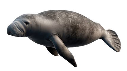 Fototapeta premium Gentle Giant Underwater: A serene manatee glides effortlessly, showcasing its smooth, gray skin and gentle nature. It presents a feeling of calmness in its underwater world. 