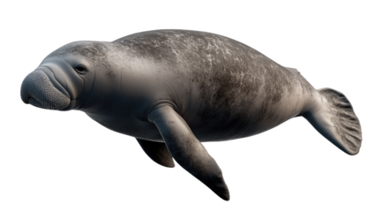  Gentle Giant Underwater: A serene manatee glides effortlessly, showcasing its smooth, gray skin and gentle nature. It presents a feeling of calmness in its underwater world. 