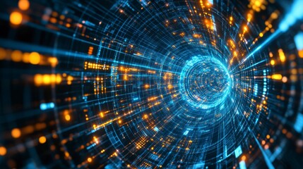 Fototapeta premium Dynamic Data Flow Through Futuristic Digital Tunnel Abstract Concept