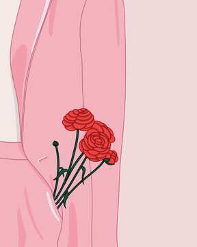 Pink Blazer with Red Flowers in Pocket