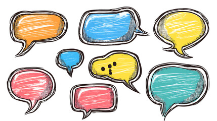 Sketch Style Chat Bubbles: Isolated on White Background