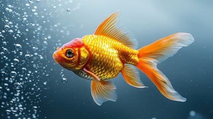 Fototapeta premium Goldfish in Aquarium with Bubbles, Peaceful Underwater Scene