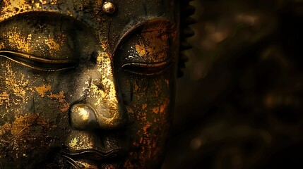 Obraz premium Close-up of a serene Buddha statue with a dark background.