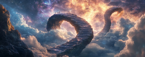 Cosmic bridge of Sumerian mythology connecting realms within a vibrant celestial landscape