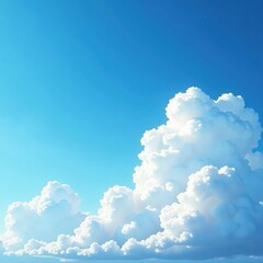 Azure summer sky, fluffy white cumulus clouds drift lazily , blue, vastness