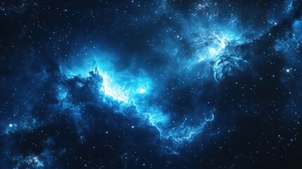 Cosmic Nebula Blue interstellar clouds, starscape background, space exploration