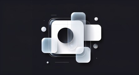 white transparent surfaces abstract cartoon on plain dark black background illustration