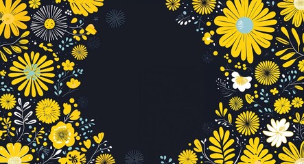 Obraz premium yellow decorative patterns abstract cartoon on plain dark black background illustration
