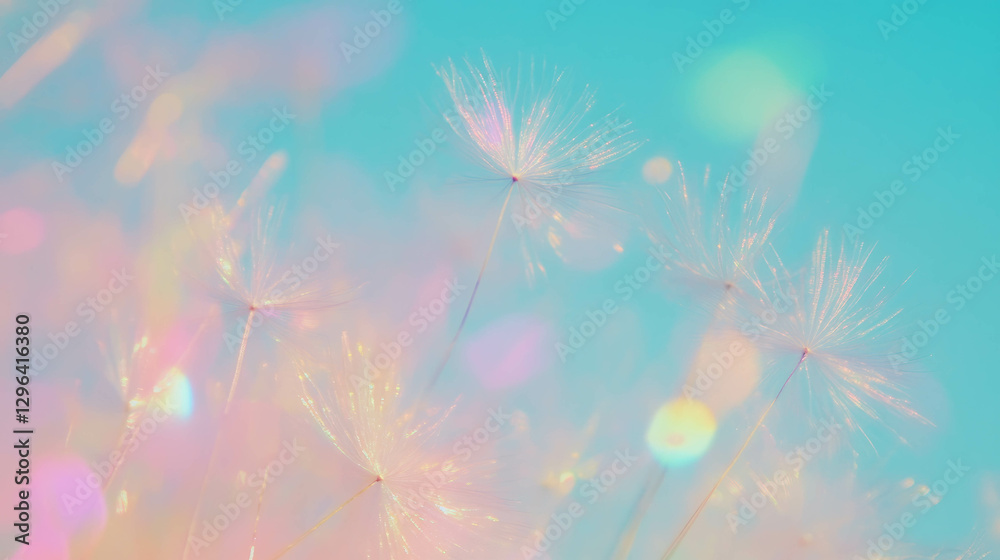Poster Soft dandelion seed texture with dreamy pastel colors and light bokeh for background design