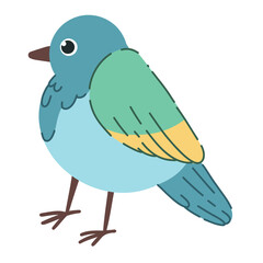 Cute bright bird. Vector illustration of a feathered bird in spring. Isolated on a white background. Cute cartoon picture for a postcard