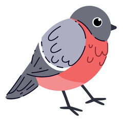 Cute bright bird. Vector illustration of a feathered bird in spring. Isolated on a white background. Cute cartoon picture for a postcard