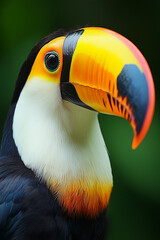Obraz premium Toucan with vibrant beak on lush green background