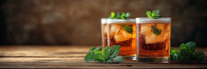 Refreshing mint-infused iced tea on a rustic wooden table, ideal for summer gatherings, St. Patrick's Day promotions, or food and drink advertisements.