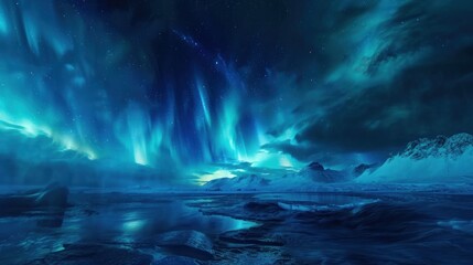 Naklejka premium Aurora Borealis over a Frozen Landscape