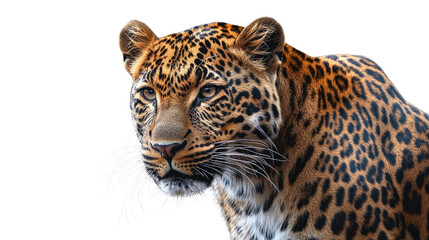 Obraz premium Majestic Leopard: A striking close-up portrait of a leopard, showcasing its beautiful spotted coat and intense gaze. 