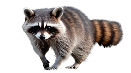 The Raccoon on a Mission: A dynamic shot of a raccoon in full sprint, its masked face and striped tail capturing an air of determined energy.