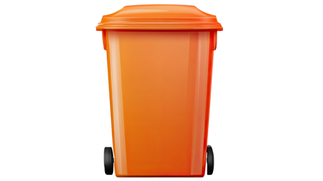 Orange Recycling Bin: A vibrant orange recycling bin, ready for waste collection. Perfect for any project related to environmental protection and waste management