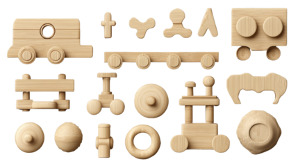 Wooden Toy Assortment: A charming collection of meticulously crafted wooden toys, showcasing the beauty of natural materials, perfect for children’s playtime and creative exploration. 