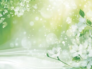 Serene Spring Blossoms Soft White Flowers Green Background Bokeh Lights