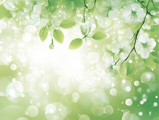 Serene Spring Blossoms Delicate White Flowers Green Leaves and Soft Bokeh Background