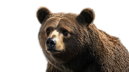 Fototapeta premium Majestic Grizzly Bear: A stunning close-up of a grizzly bear's face showcases its powerful features, with detailed fur and a captivating gaze, in a studio-style setting.