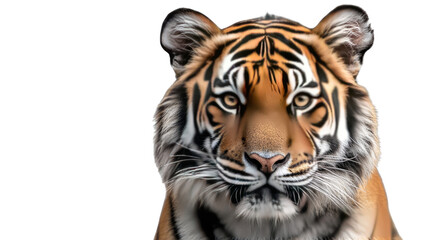 Fototapeta premium Tiger's Gaze: A striking portrait of a majestic tiger, with intense eyes and bold stripes, radiating power and captivating beauty.