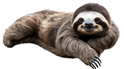Smiling Sloth: A charming sloth with a content expression, resting peacefully on its back, inviting viewers to embrace a slower pace of life.
