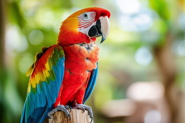 Obraz premium Colorful parrot perched on a branch in a lush green setting