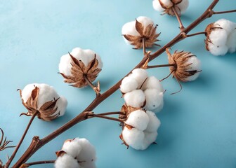 branch with cotton on a blue background