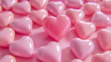 Obraz premium lot of pink heart-shaped stickers with pink in the center on a pastel background 