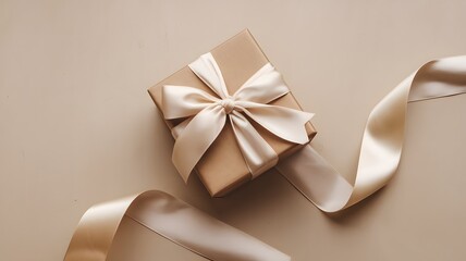 A luxury gift box with a satin ribbon, placed flat on a smooth surface.