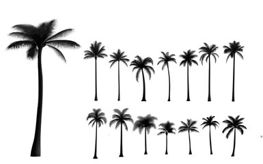 Naklejka premium A vector collection of black palm tree silhouettes on a white background, design with minimalist details and a flat illustration style.