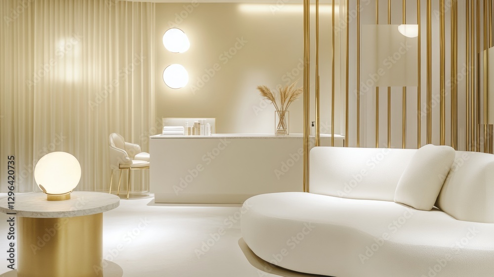 Poster modern interior design of a minimalist lounge area with neutral tones and elegant furnishings in a s