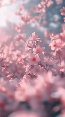 Pink cherry blossoms in full bloom, soft focus