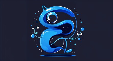 Fototapeta premium blue unique abstract cartoon on plain dark black background illustration